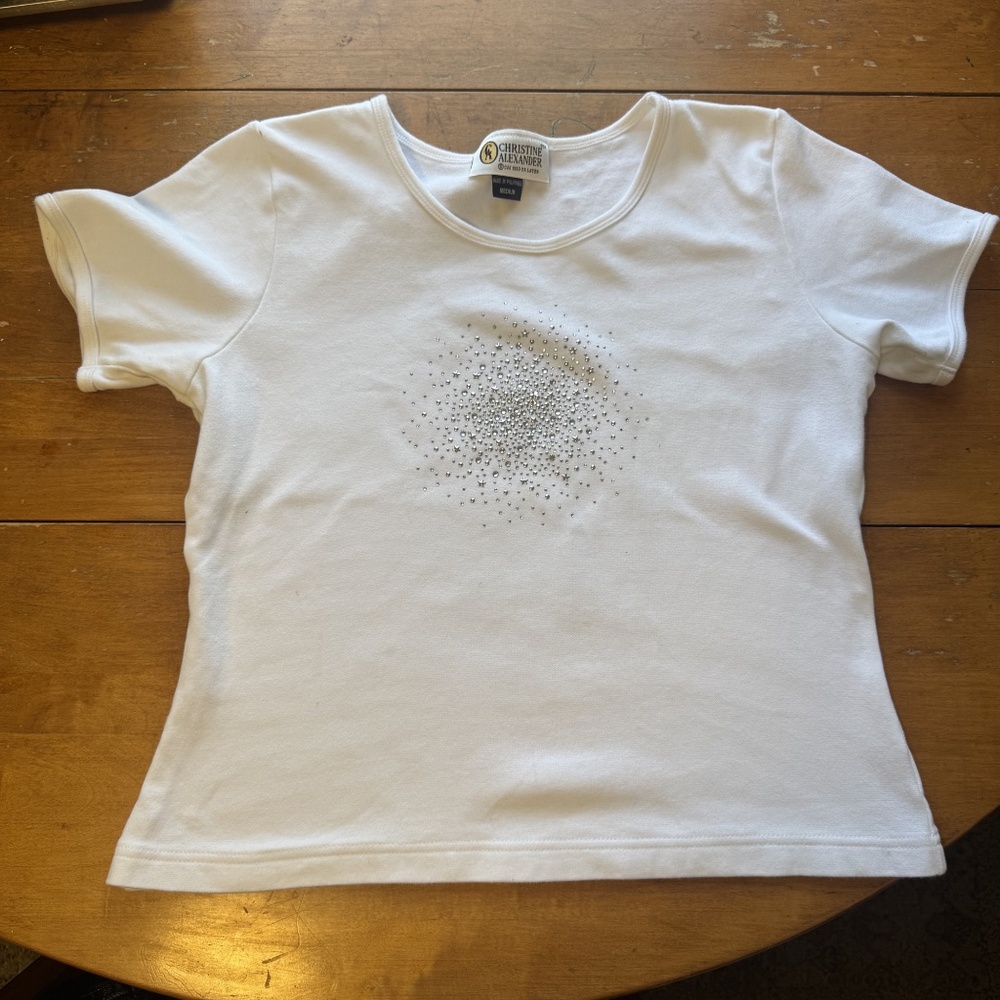 White Christine Alexander Sparkly Bedazzled Star T-shirt